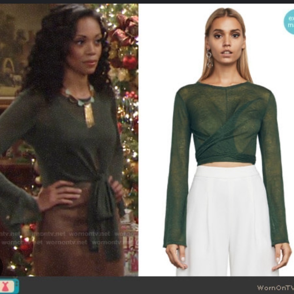 BCBGMAXAZRIA Karsyn linen forest green wrap top Medium